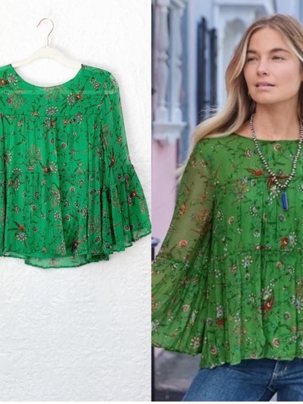 Sundance Floral Tiered Bell Sleeve Blouse.